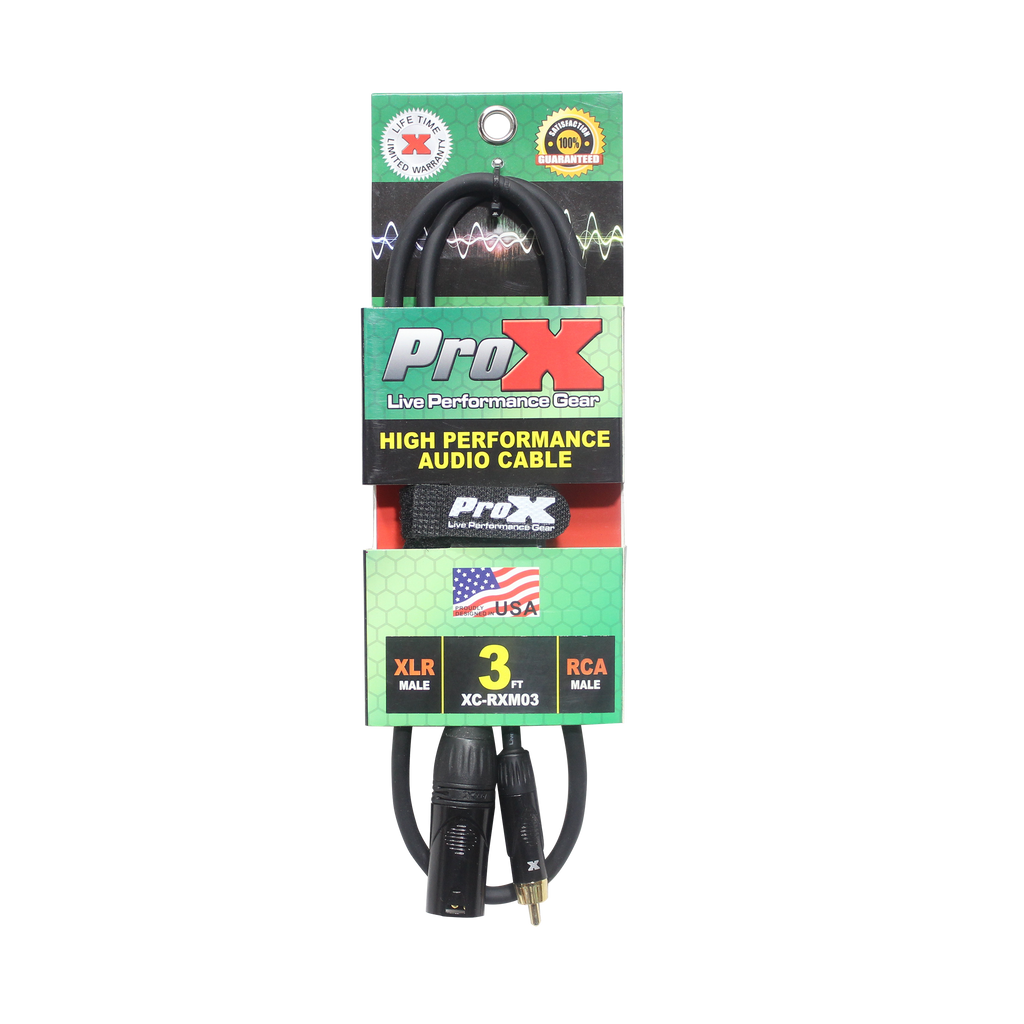3' Ft. High Performance XLR Male to RCA Male Unbalanced Audio Cable