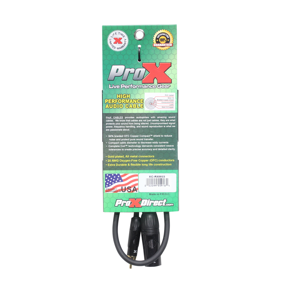3' Ft. High Performance XLR Male to RCA Male Unbalanced Audio Cable