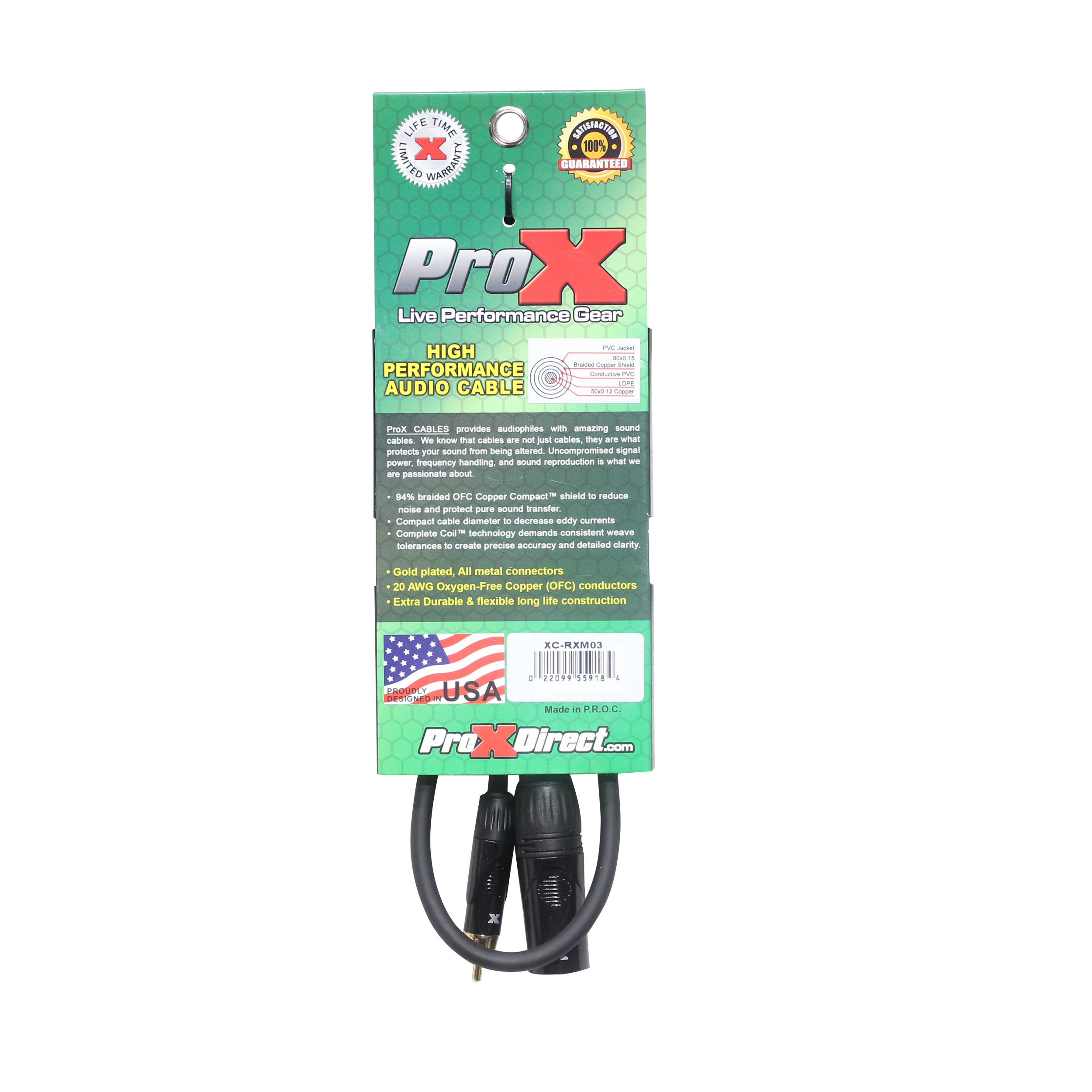 3' Ft. High Performance XLR Male to RCA Male Unbalanced Audio Cable