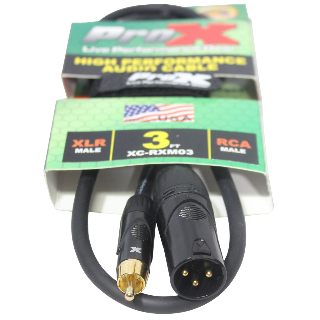3' Ft. High Performance XLR Male to RCA Male Unbalanced Audio Cable