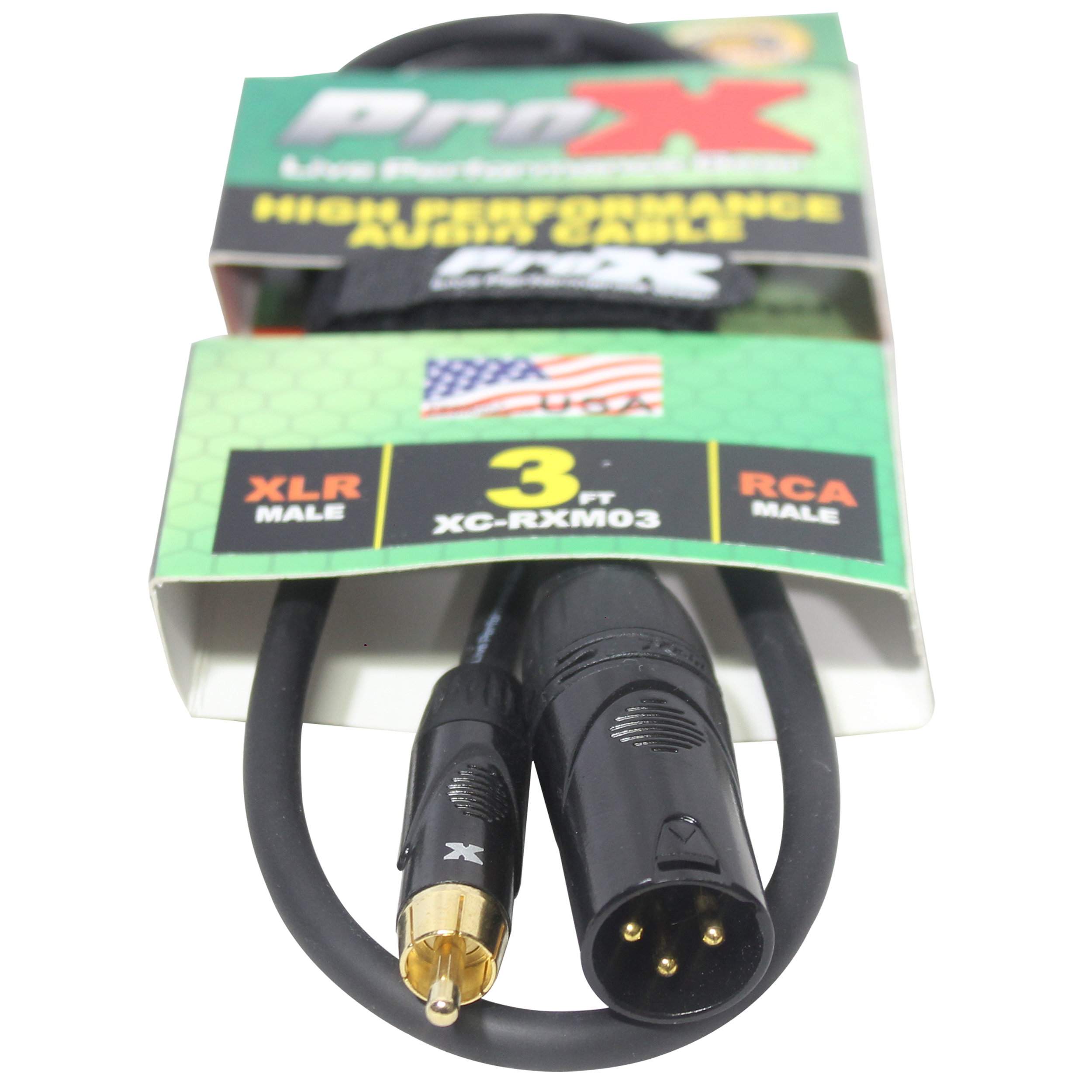 3' Ft. High Performance XLR Male to RCA Male Unbalanced Audio Cable
