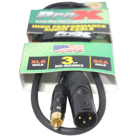 3' Ft. High Performance XLR Male to RCA Male Unbalanced Audio Cable