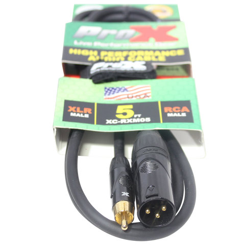 5' Ft. High Performance XLR Male to RCA Male Unbalanced Audio Cable