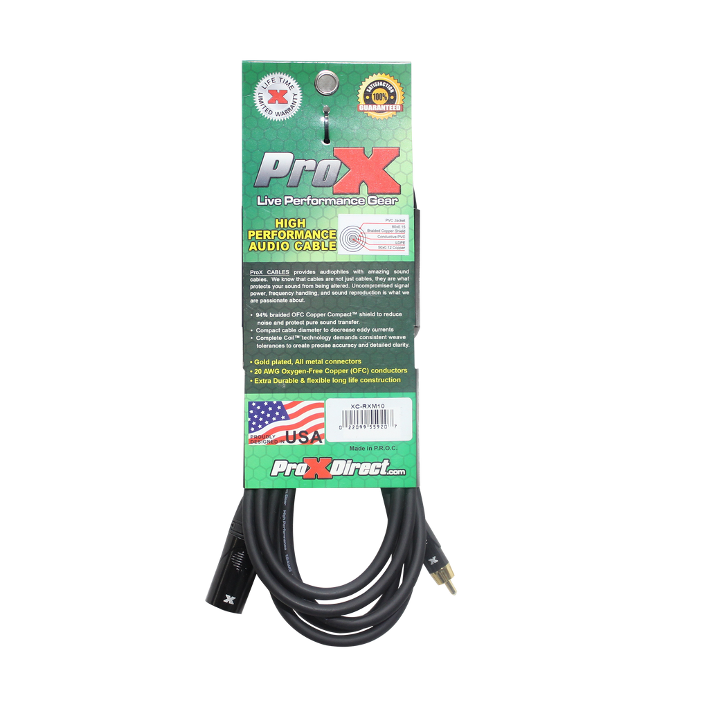 10' Ft. High Performance XLR Male to RCA Male Unbalanced Audio Cable