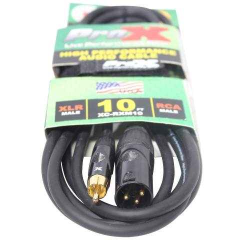 10' Ft. High Performance XLR Male to RCA Male Unbalanced Audio Cable