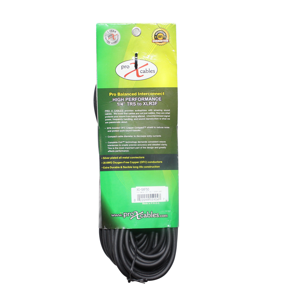50 Ft. Balanced 1/4" TRS-M to XLR3-F High Performance Audio Cable