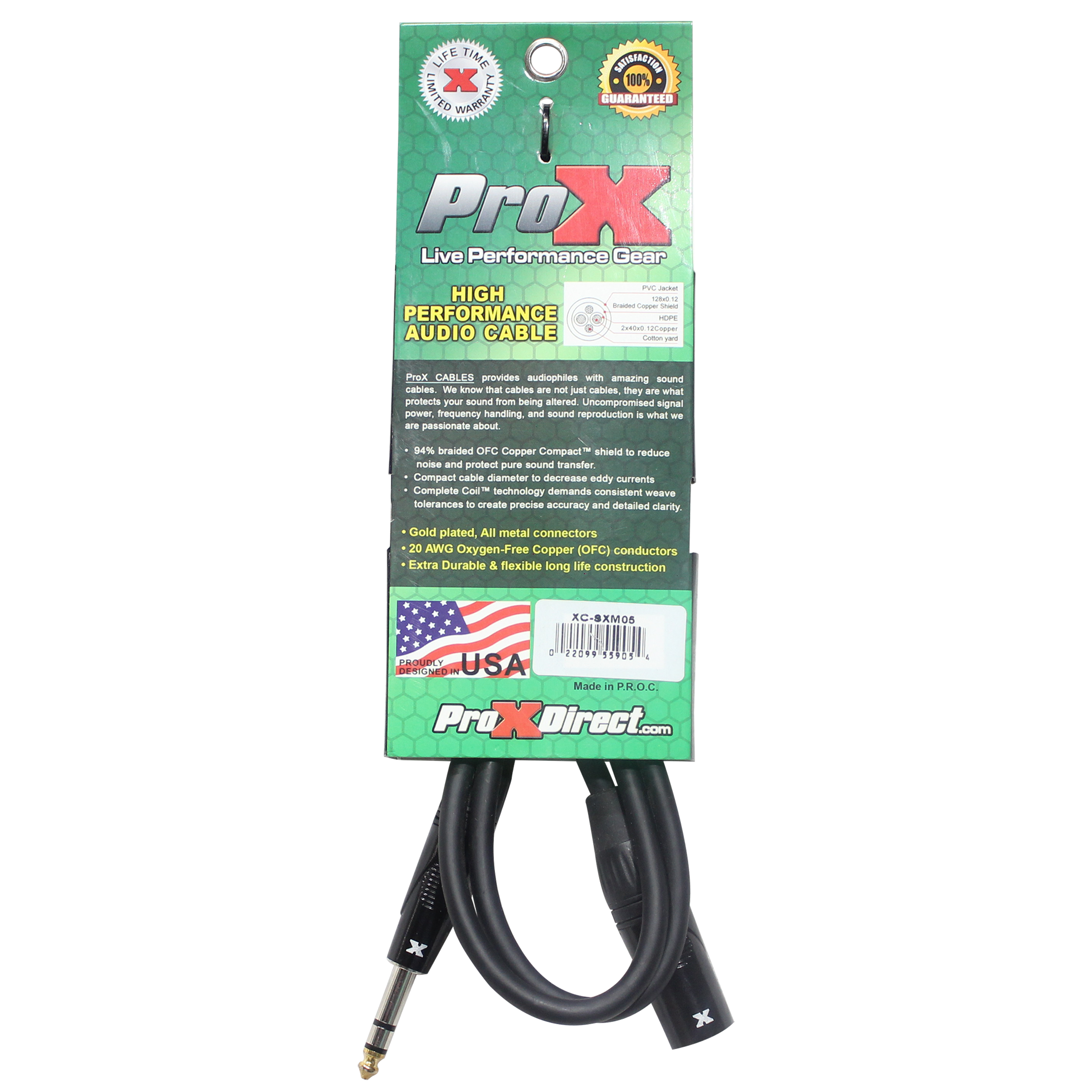 5 Ft. Balanced XLR3-M to 1/4" TRS-M High Performance Audio Cable