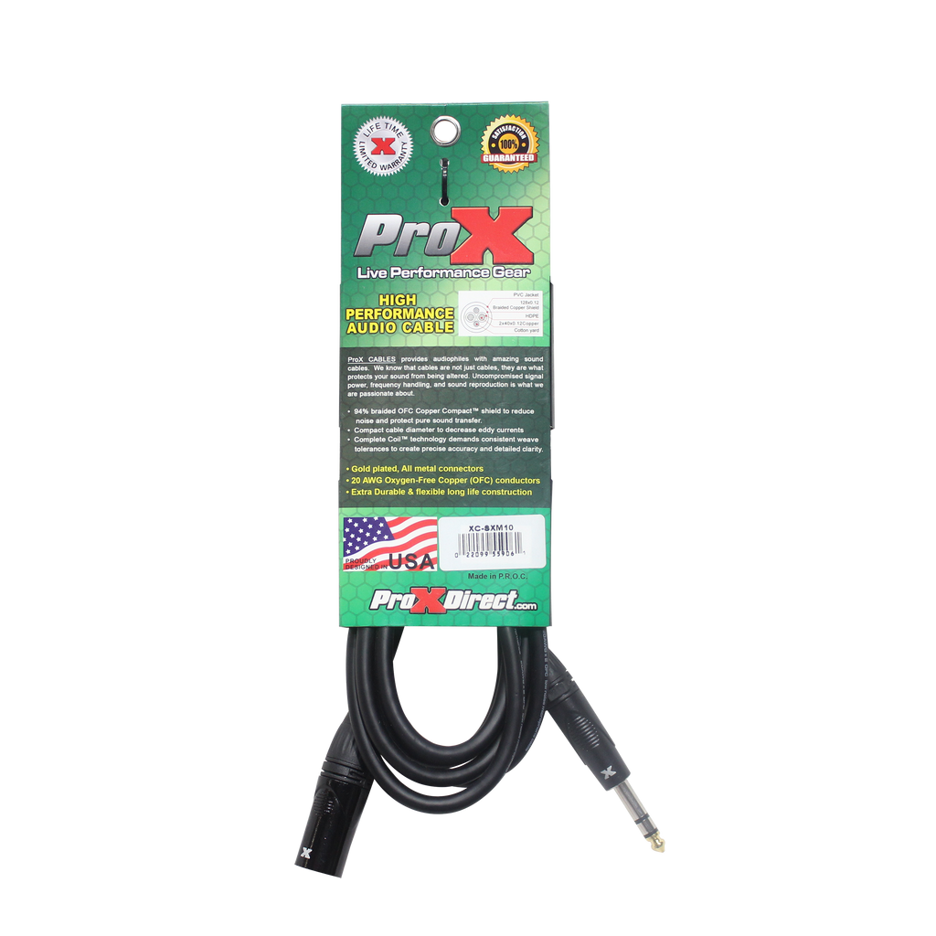 10 Ft. Balanced XLR3-M to 1/4 TRS-M High Performance Audio Cable