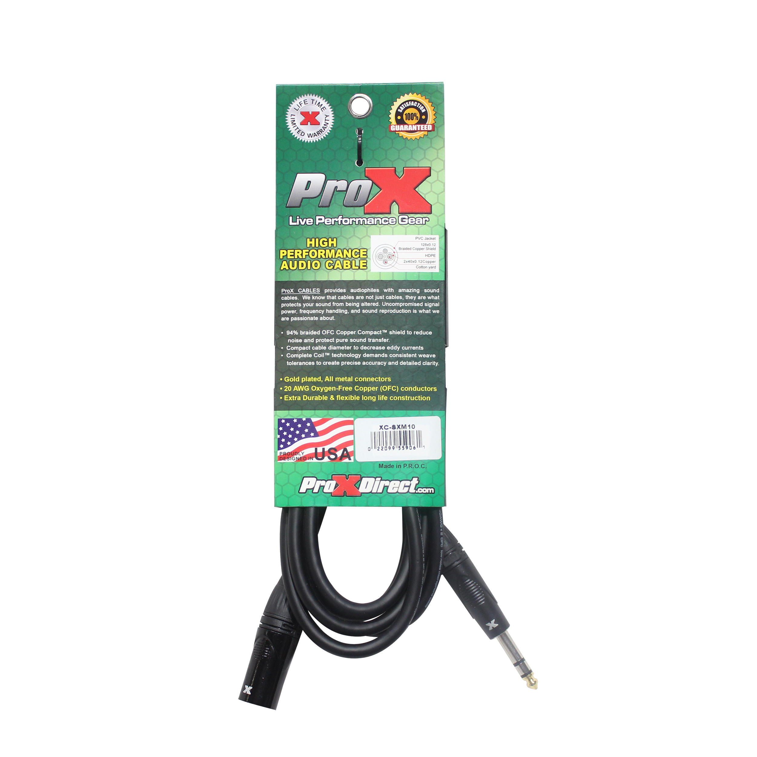 10 Ft. Balanced XLR3-M to 1/4 TRS-M High Performance Audio Cable