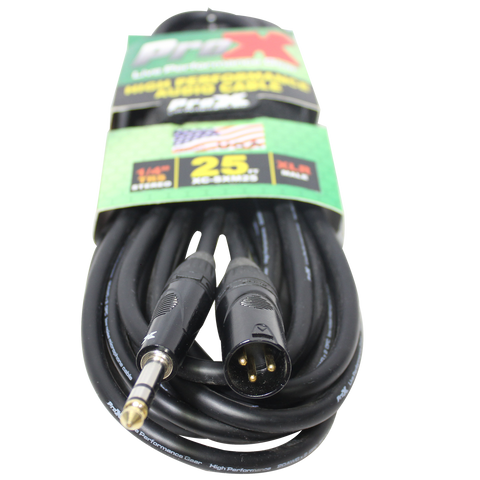 25 Ft. Balanced XLR-M to 1/4 TRS-M High Performance Audio Cable