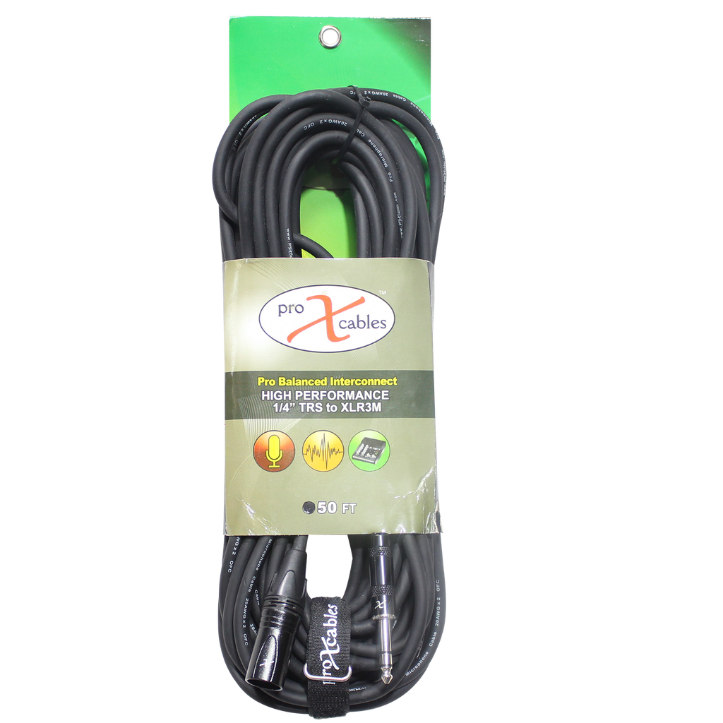 50 Ft. Balanced XLR3-M to 1/4 TRS-M High Performance Audio Cable