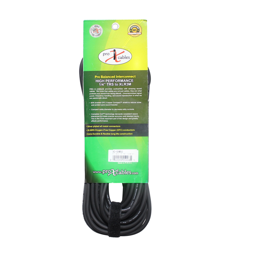 50 Ft. Balanced XLR3-M to 1/4 TRS-M High Performance Audio Cable