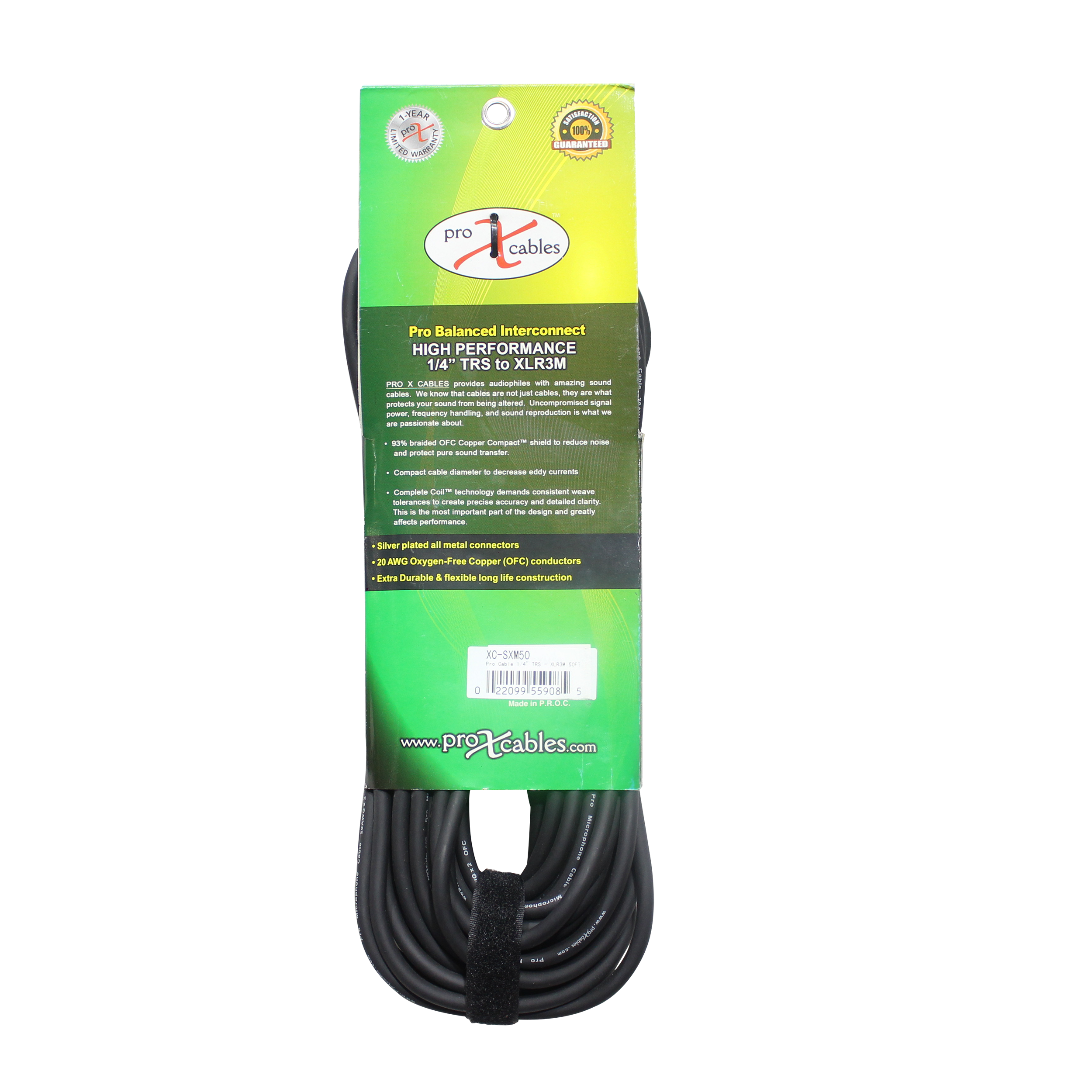 50 Ft. Balanced XLR3-M to 1/4 TRS-M High Performance Audio Cable