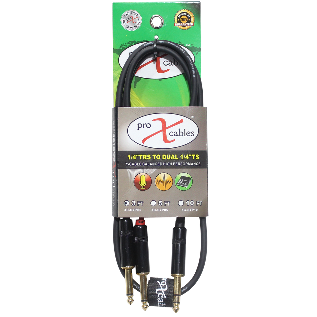 3 Ft. Unbalanced TRS-M Stereo to Dual TS-M High Performance Audio Y Cable