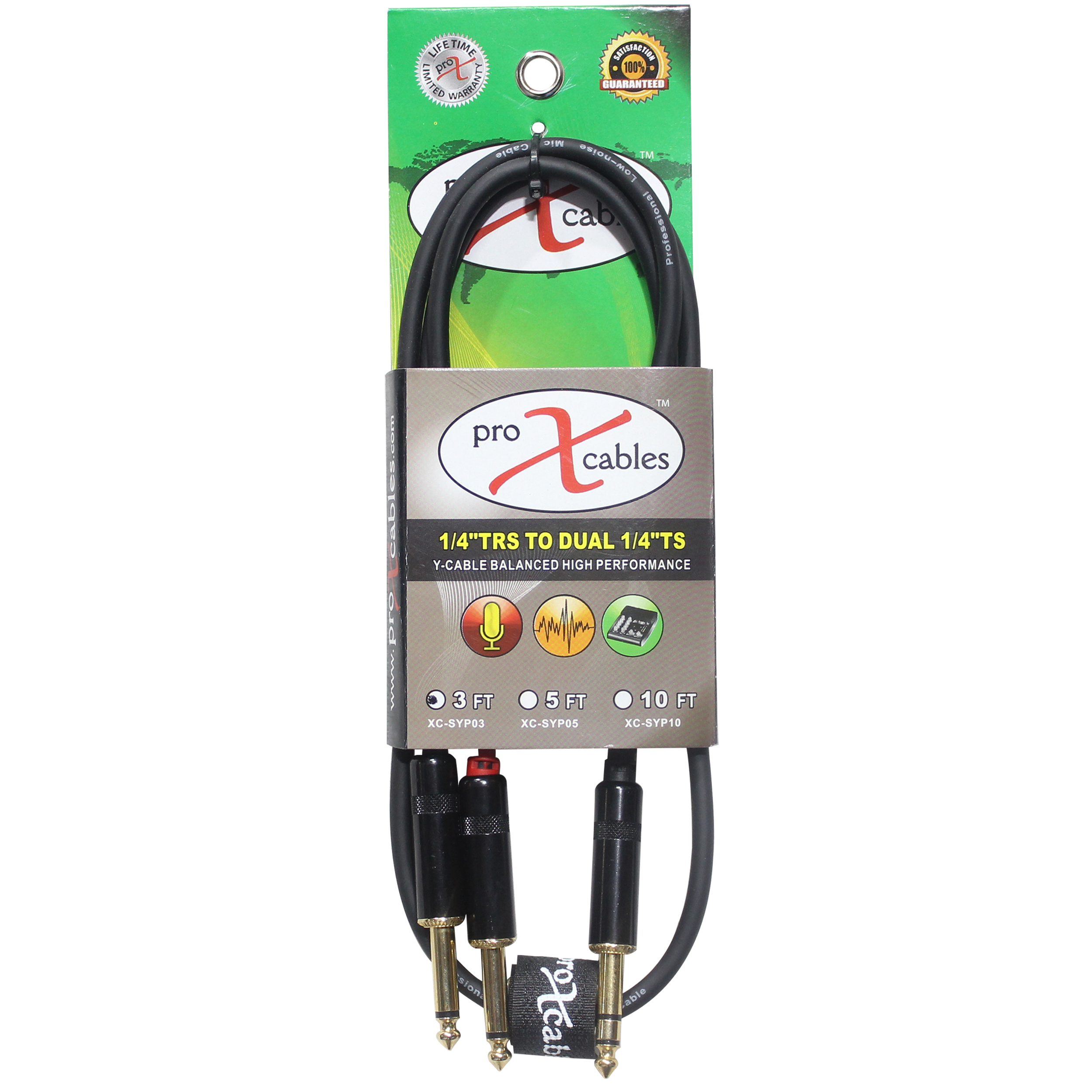 3 Ft. Unbalanced TRS-M Stereo to Dual TS-M High Performance Audio Y Cable