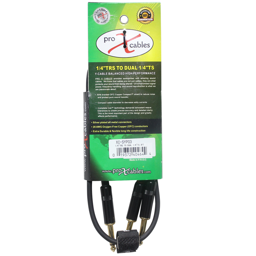 3 Ft. Unbalanced TRS-M Stereo to Dual TS-M High Performance Audio Y Cable