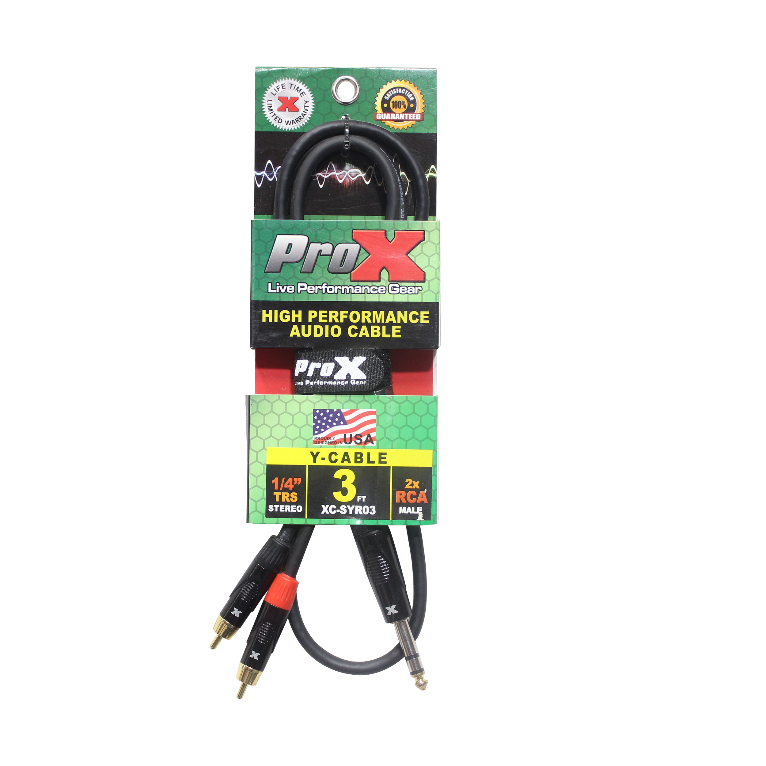 3 Ft. Unbalanced 1/4" TRS-M to Dual RCA-M High Performance Audio Cable