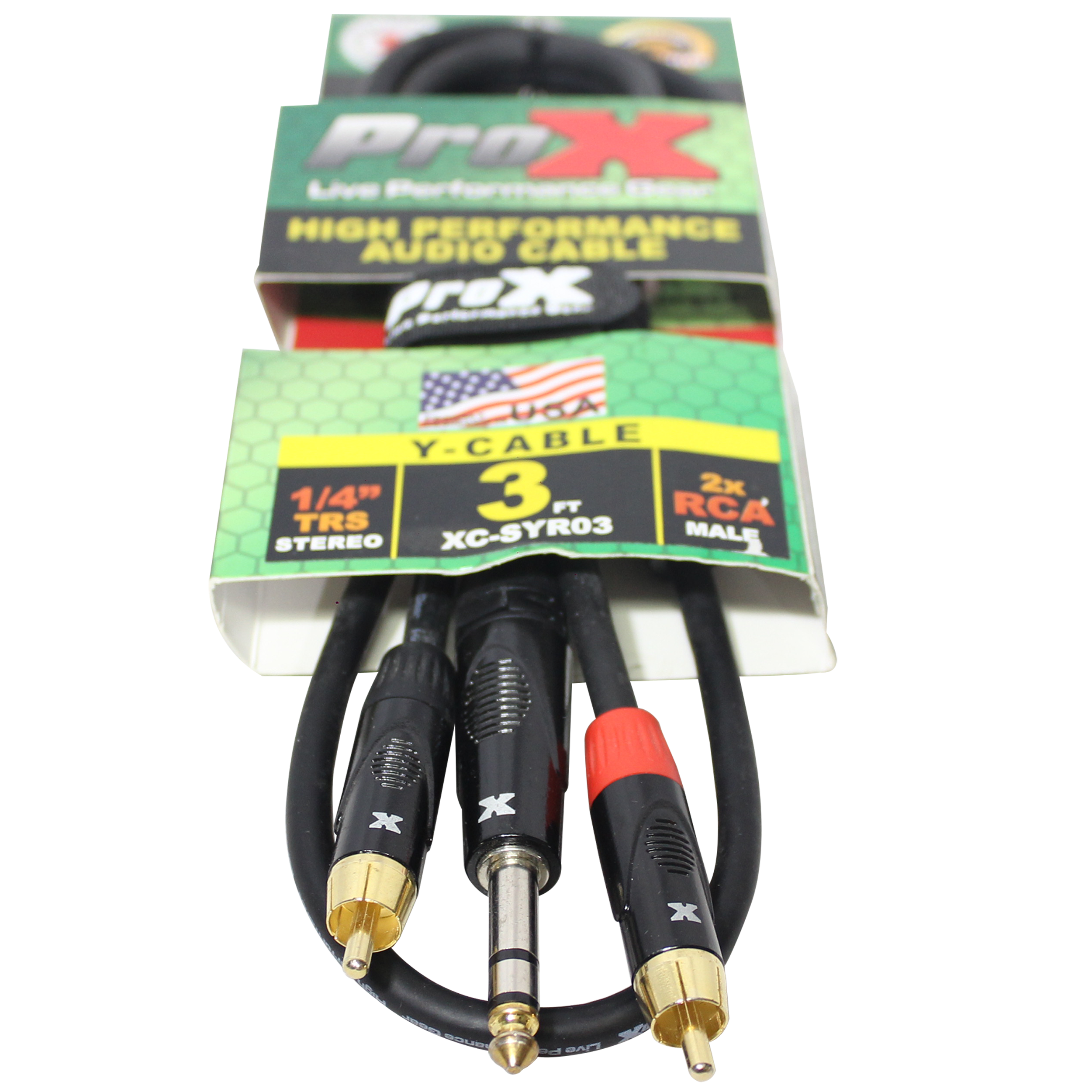 3 Ft. Unbalanced 1/4" TRS-M to Dual RCA-M High Performance Audio Cable
