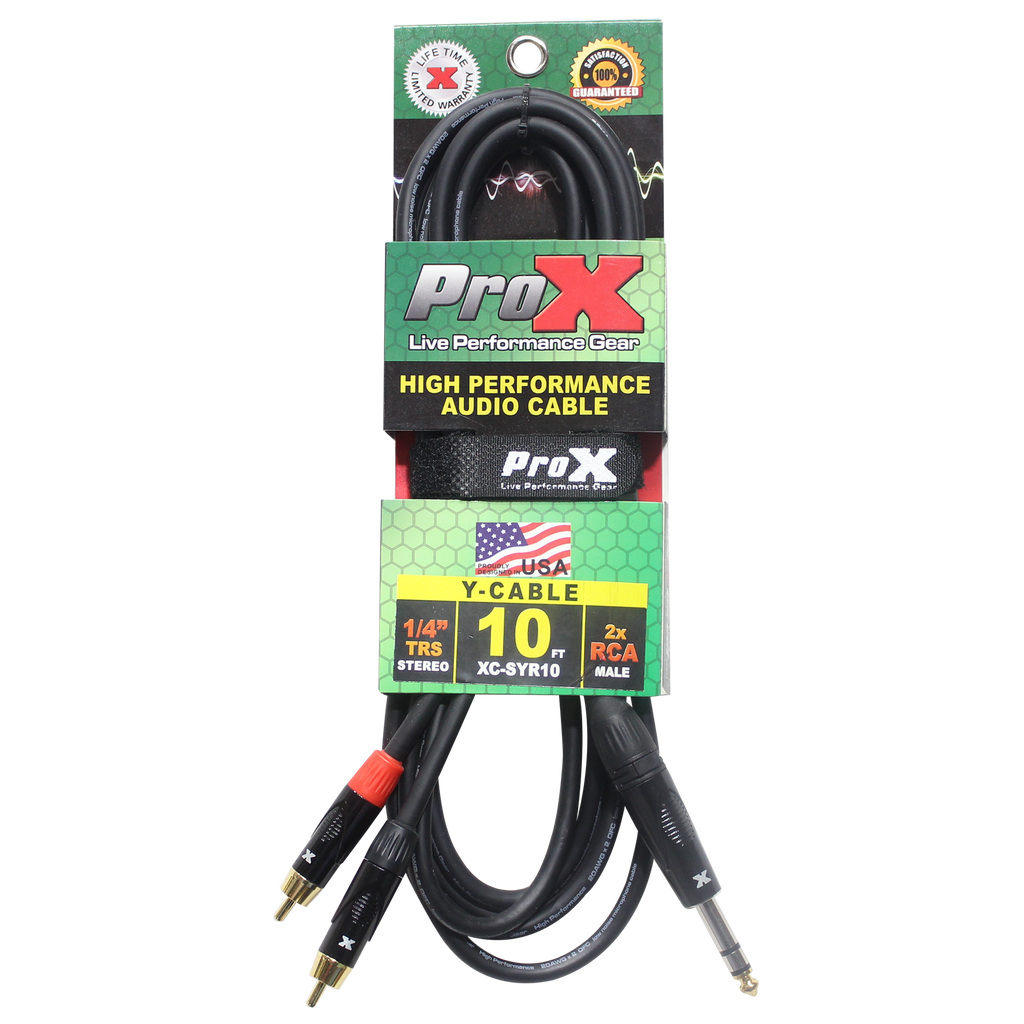 10 Ft. Unbalanced 1/4" TRS-M to Dual RCA-M High Performance Audio Cable
