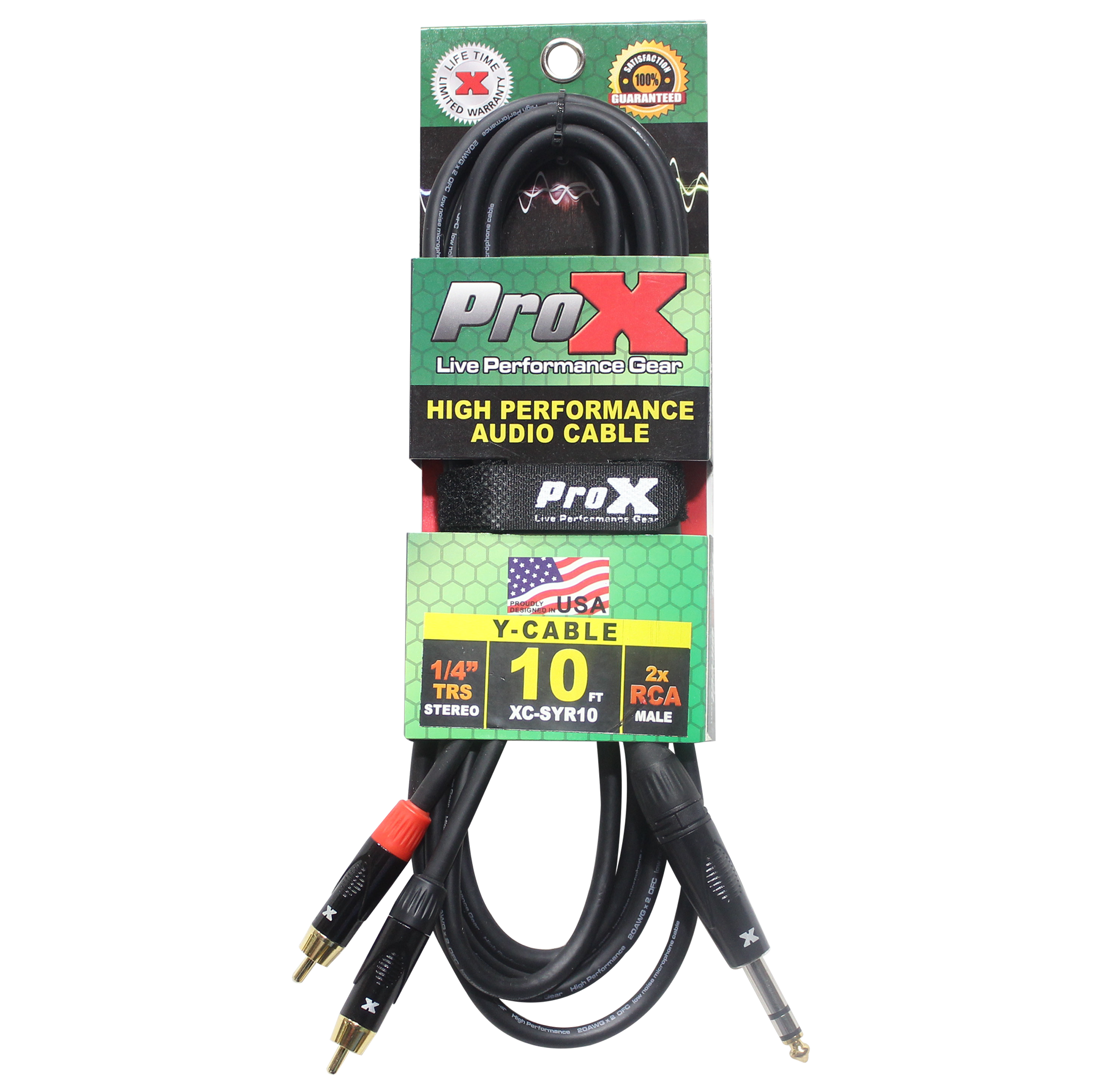 10 Ft. Unbalanced 1/4" TRS-M to Dual RCA-M High Performance Audio Cable