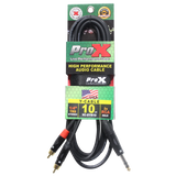 10 Ft. Unbalanced 1/4" TRS-M to Dual RCA-M High Performance Audio Cable