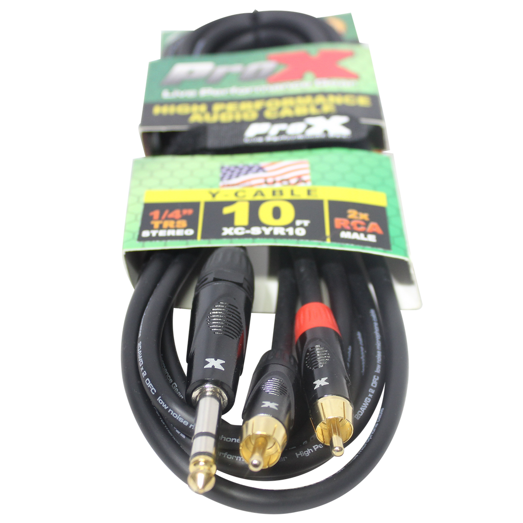 10 Ft. Unbalanced 1/4" TRS-M to Dual RCA-M High Performance Audio Cable
