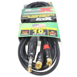 10 Ft. Unbalanced 1/4" TRS-M to Dual RCA-M High Performance Audio Cable