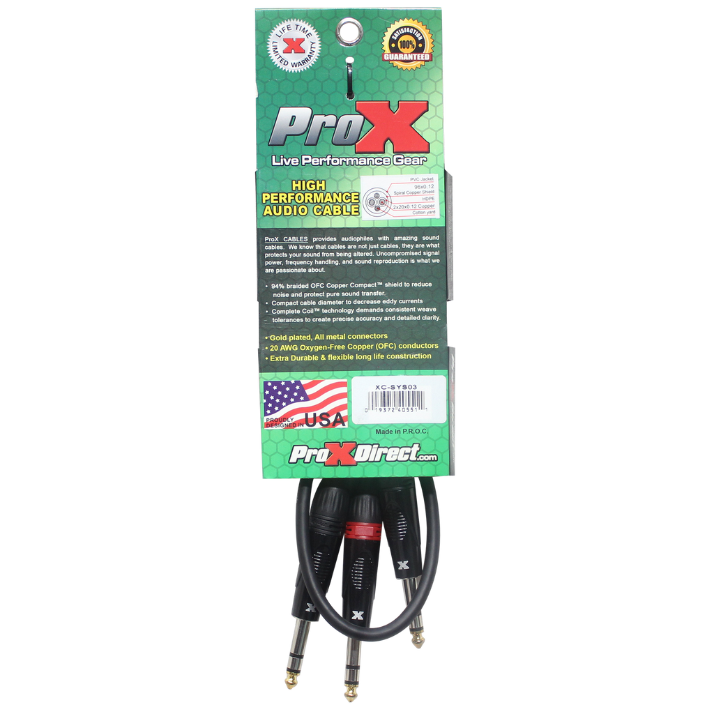 3 Ft. 1/4" TRS-M to Dual 1/4" TRS-M High Performance Audio Cable