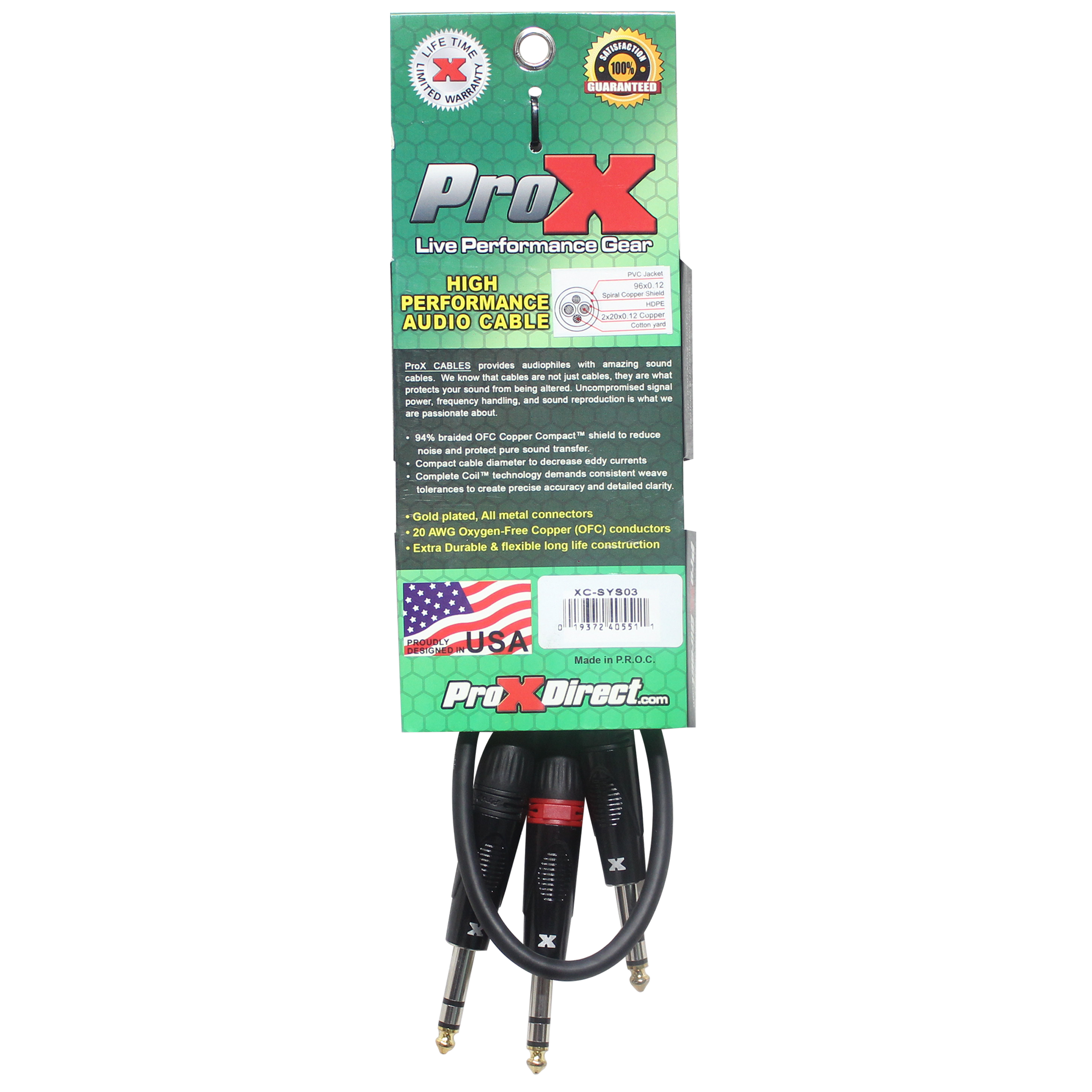 3 Ft. 1/4" TRS-M to Dual 1/4" TRS-M High Performance Audio Cable