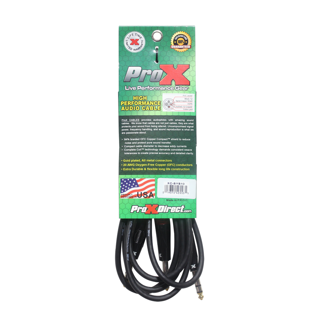 10 Ft. 1/4" TRS-M to Dual 1/4" TRS-M High Performance Audio Cable
