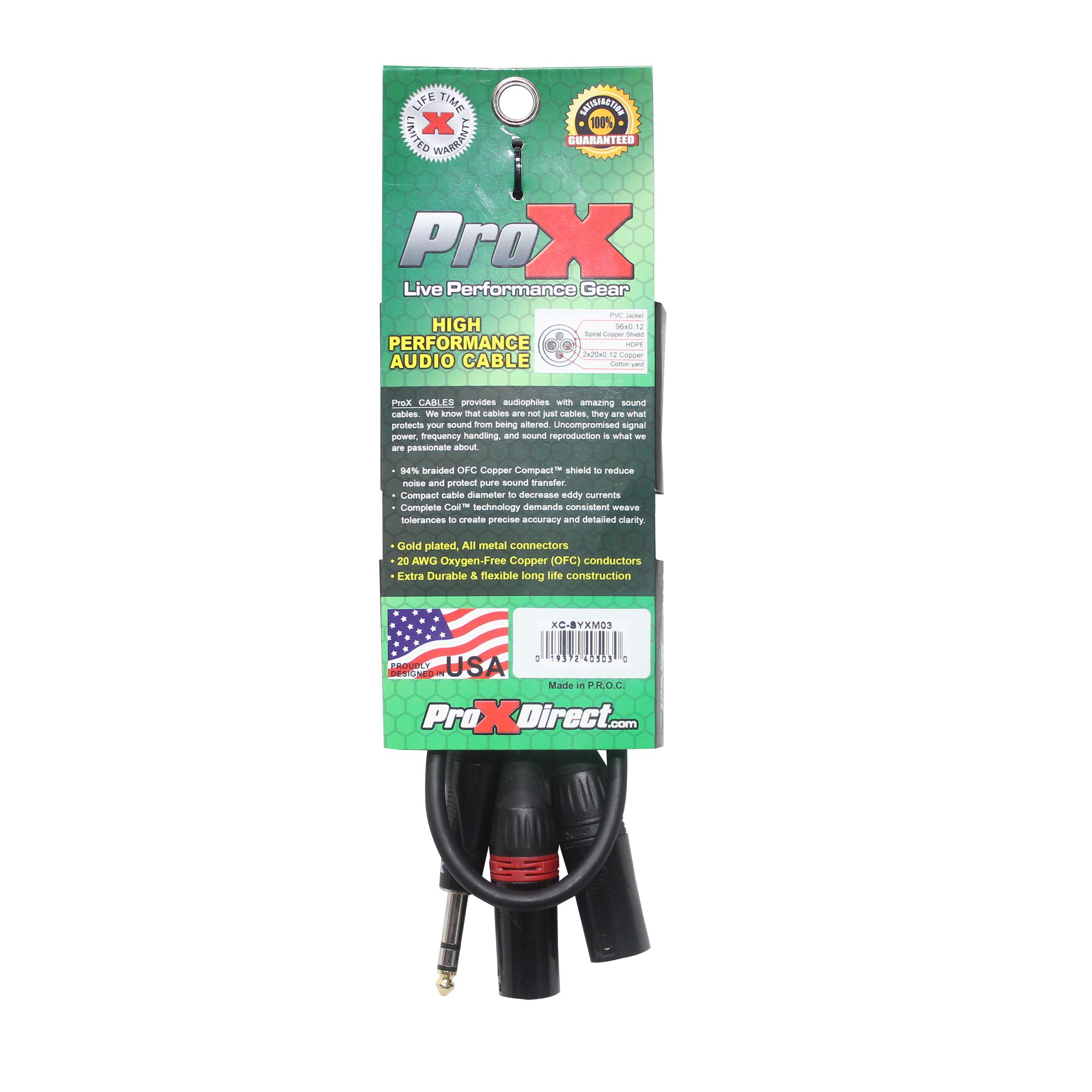 3 Ft. 1/4" TRS-M Stereo to Dual XLR3-M High Performance Y Cable