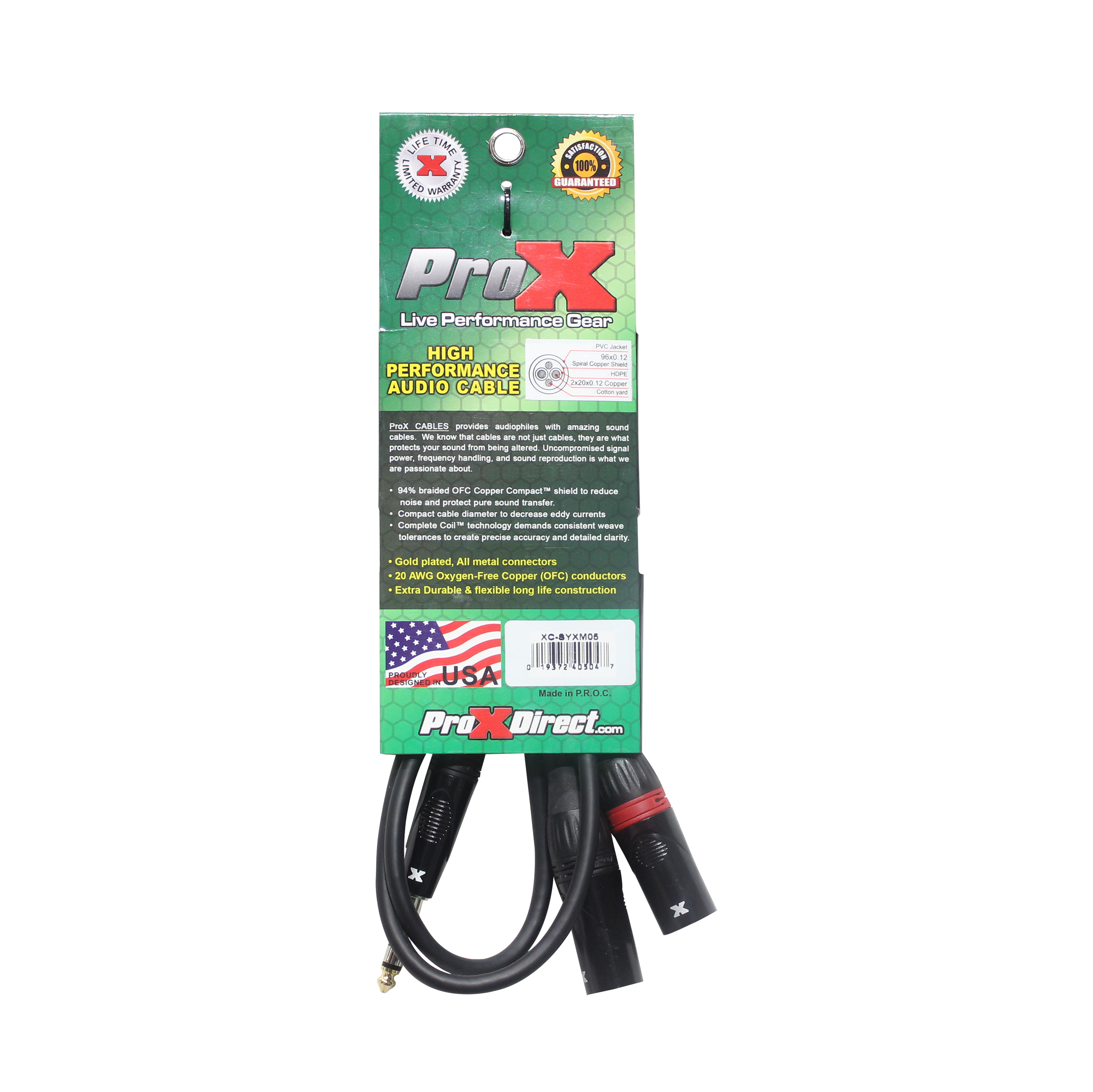 5 Ft. 1/4" TRS-M Stereo to Dual XLR3-M High Performance Y Cable