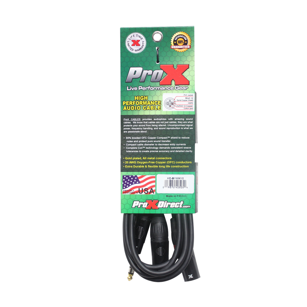 10 Ft. 1/4" TRS-M Stereo to Dual XLR3-M High Performance Y Cable