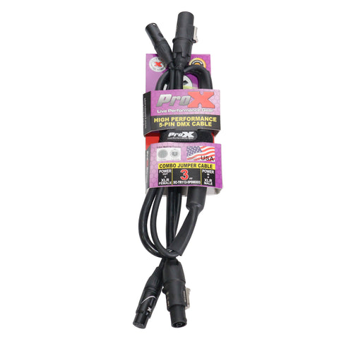 3' FT Dual Powerkon to Dual DMX 5-PIN Combo Link Jumper Cable