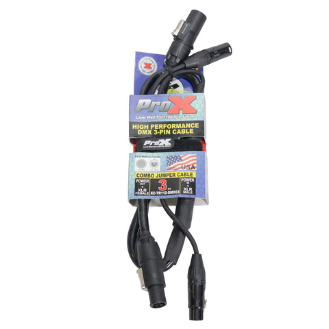 3' FT Dual Powerkon to Dual DMX Combo Link Jumper Cable