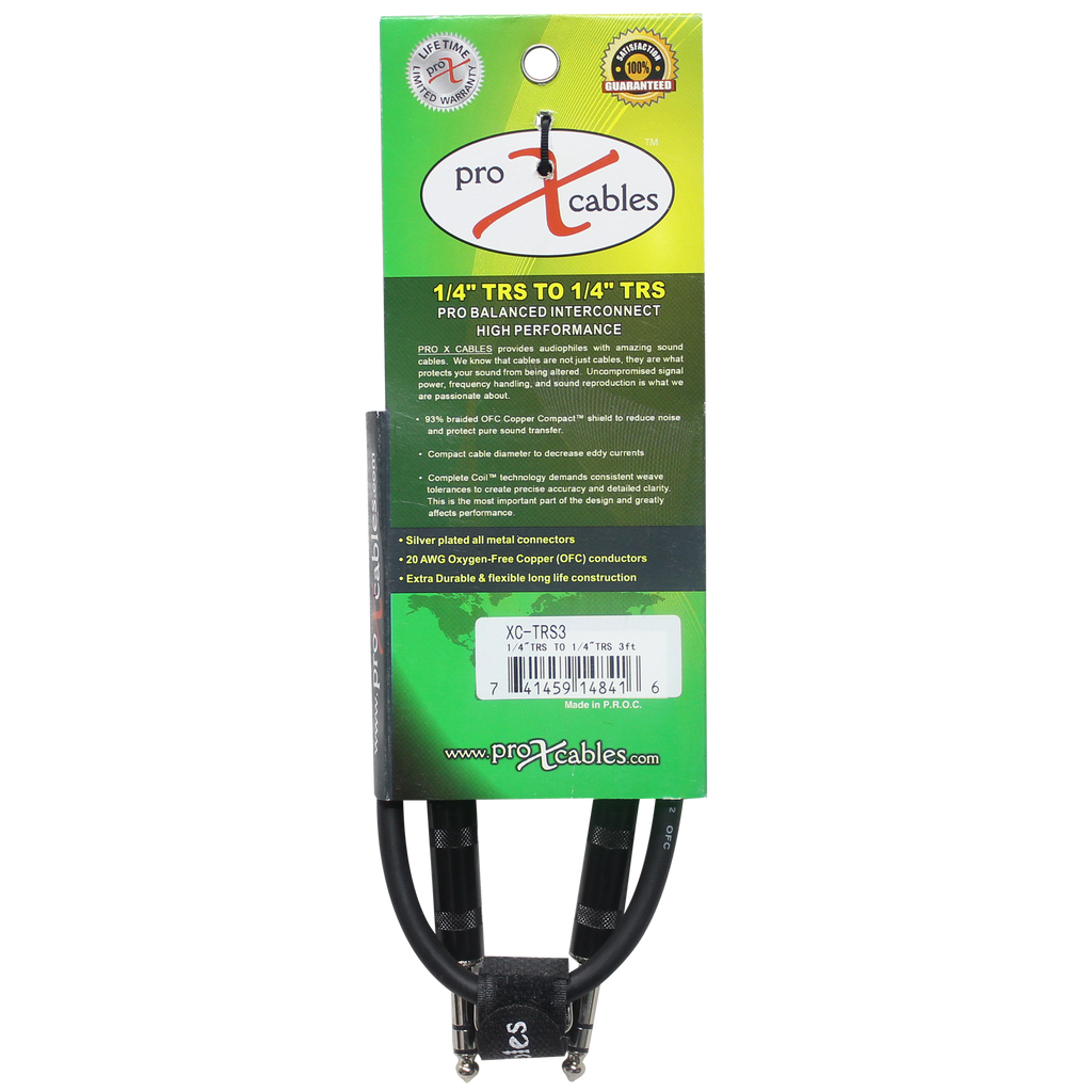 3 Ft. Balanced 1/4" TRS-M to TRS-M High Performance Audio Cable