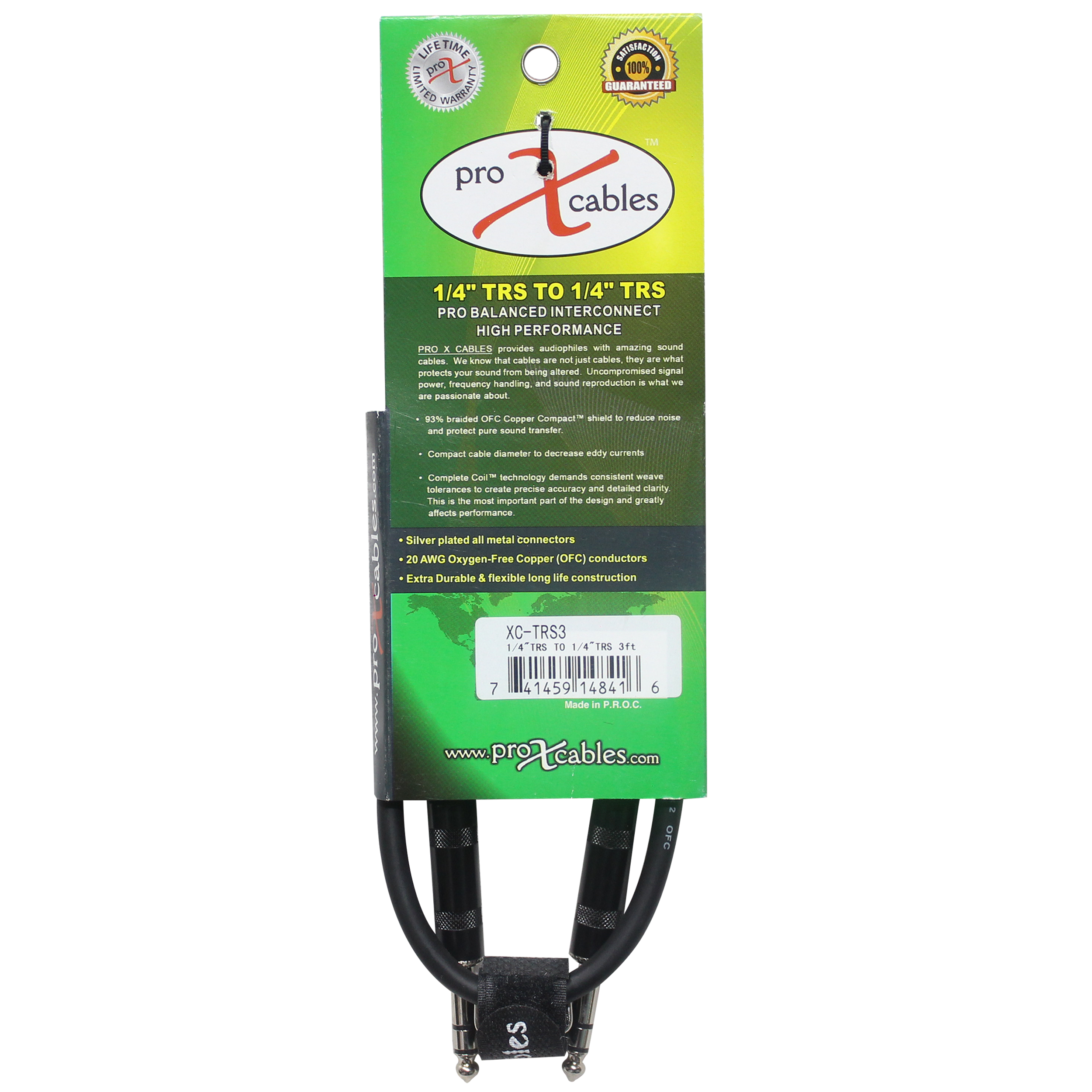 3 Ft. Balanced 1/4" TRS-M to TRS-M High Performance Audio Cable