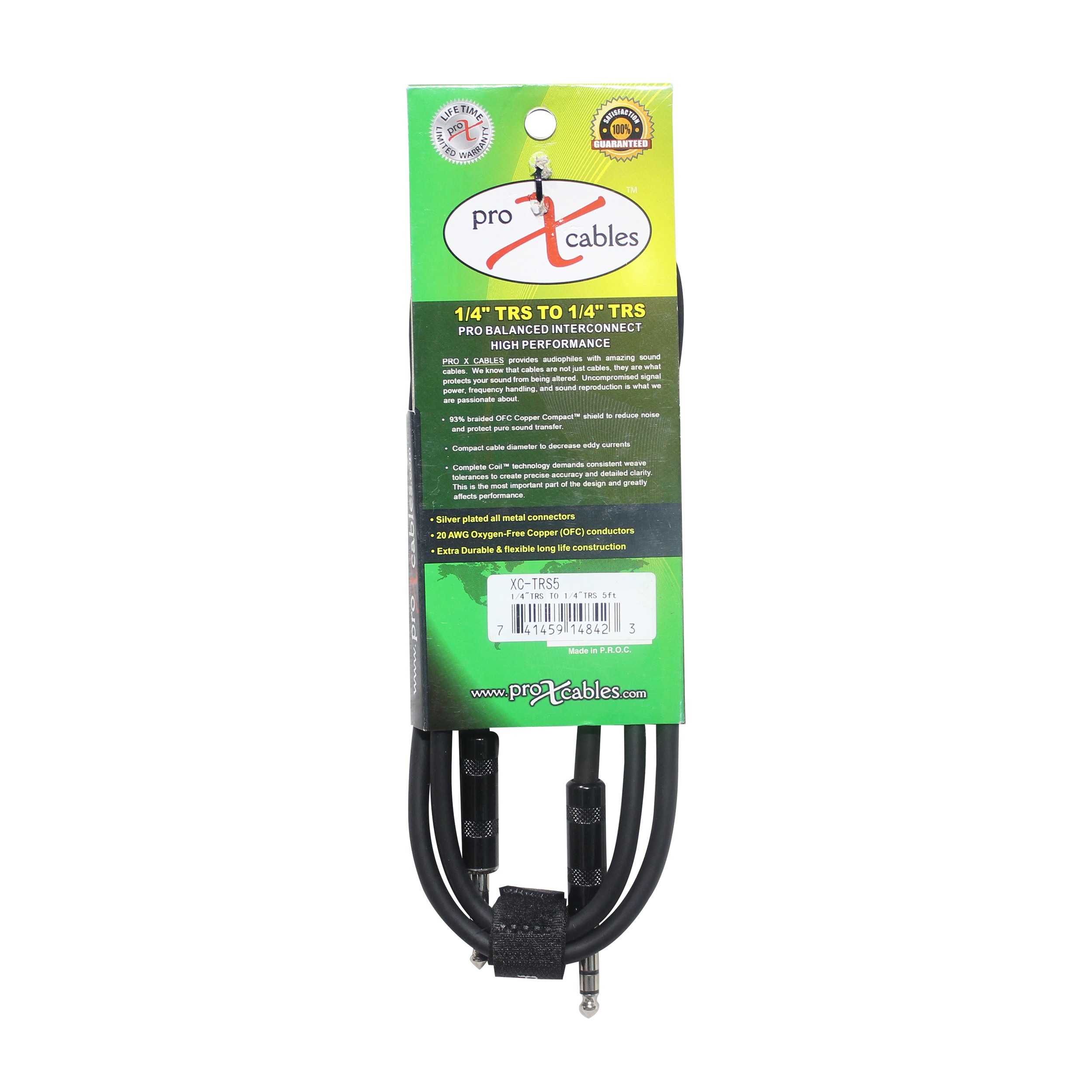 5 Ft. Balanced 1/4" TRS-M to TRS-M High Performance Audio Cable