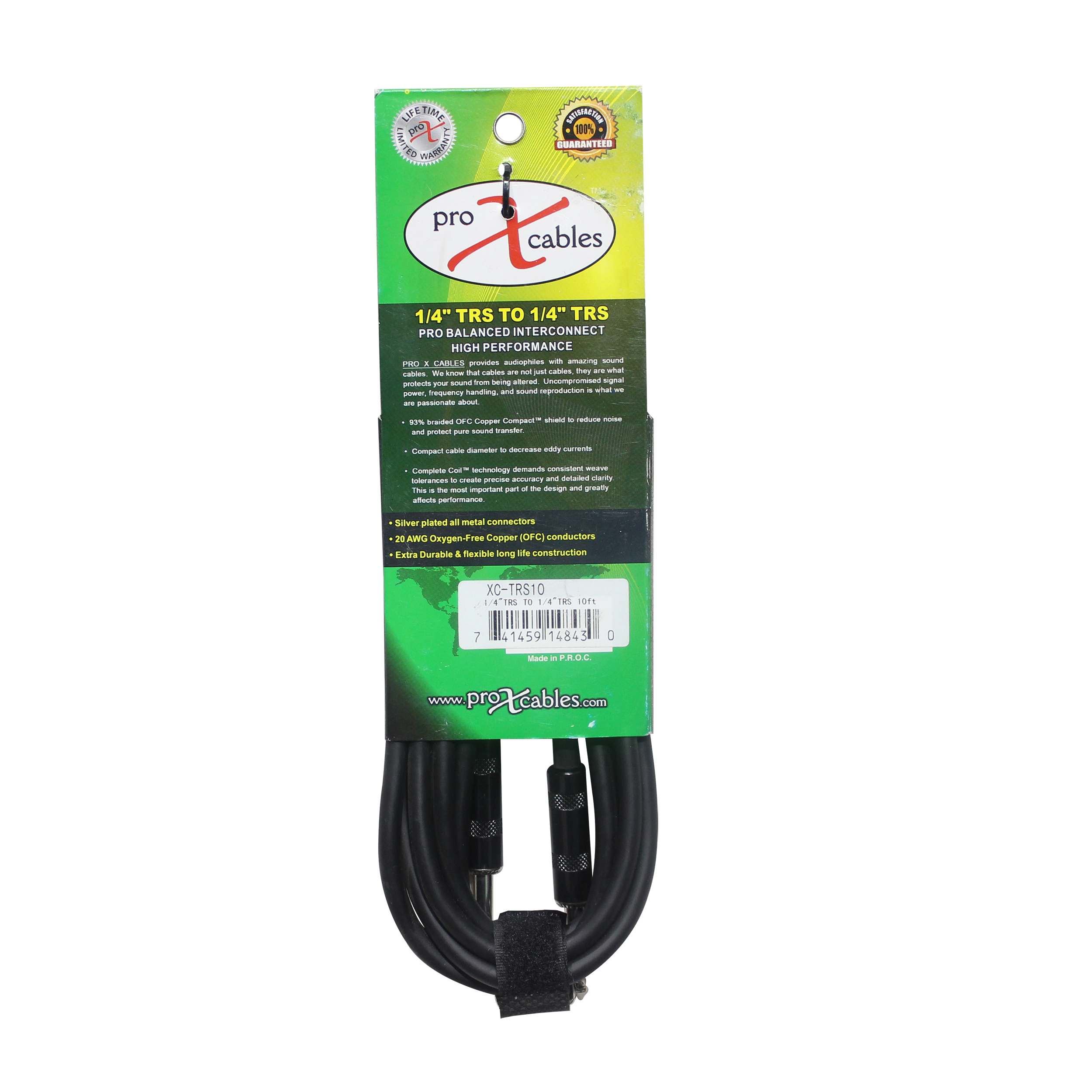 10 Ft. Balanced 1/4" TRS-M to TRS-M High Performance Audio Cable