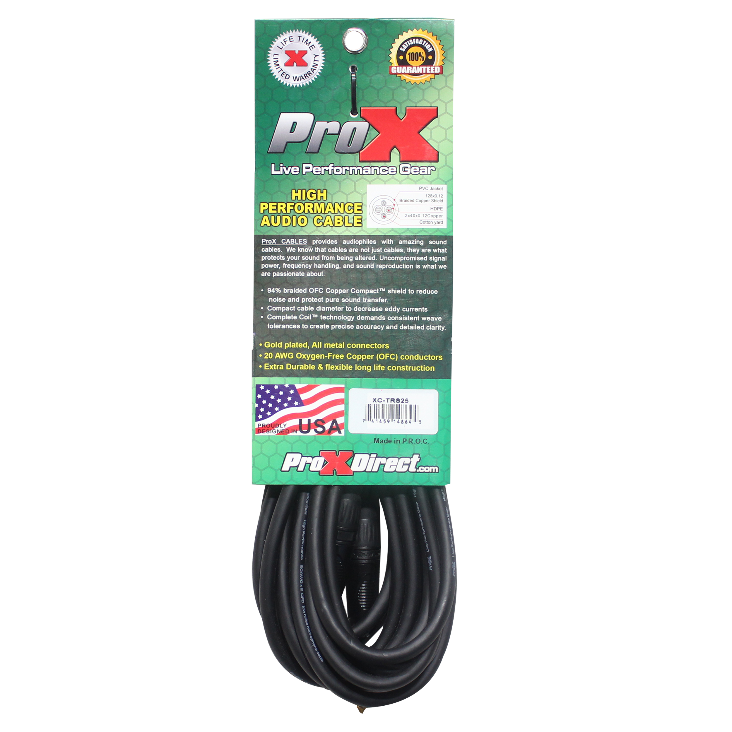 25 Ft. Balanced 1/4" TRS-M to TRS-M High Performance Audio Cable