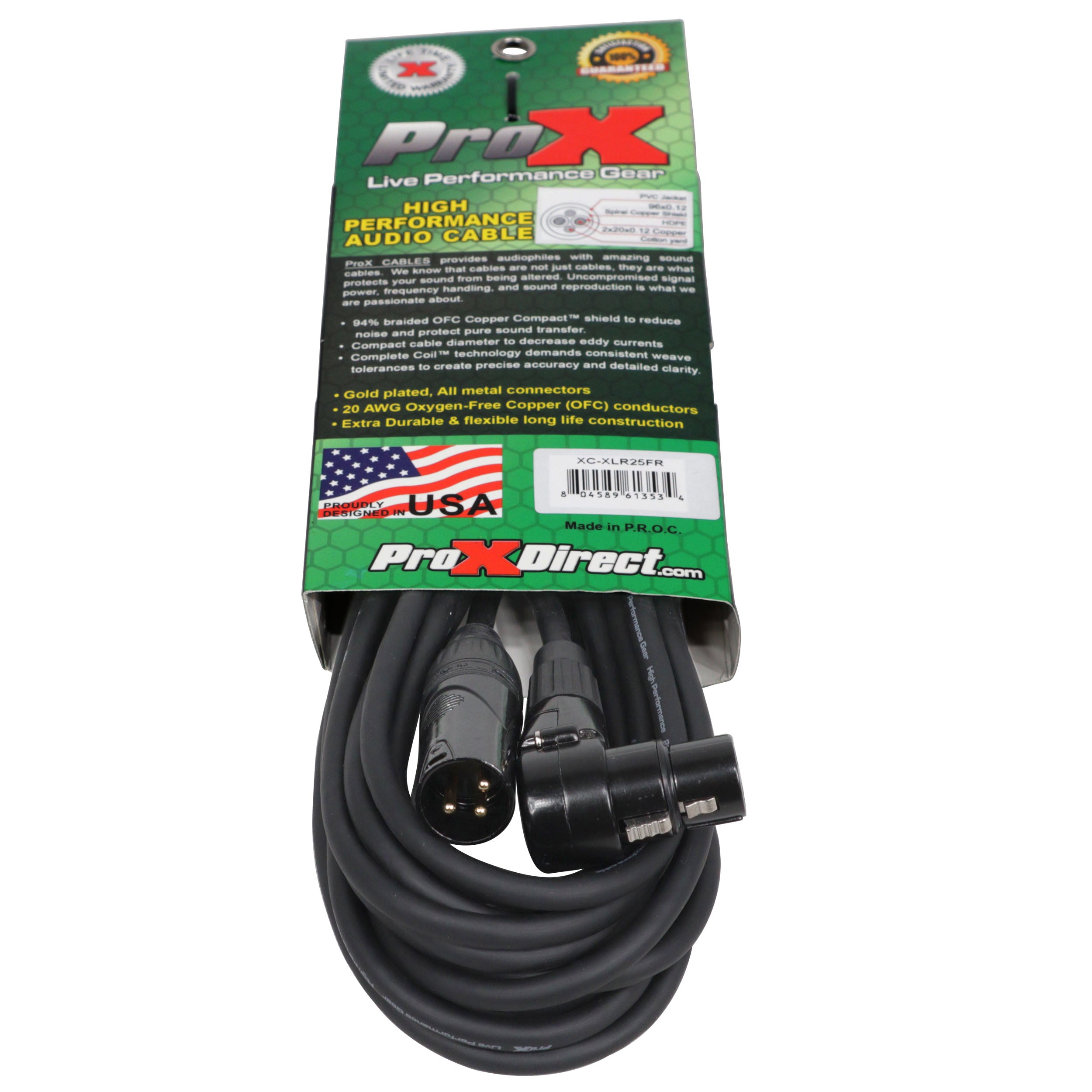 25' Ft High Performance Right-angle XLR-F to XLR-M Audio Balanced Cable