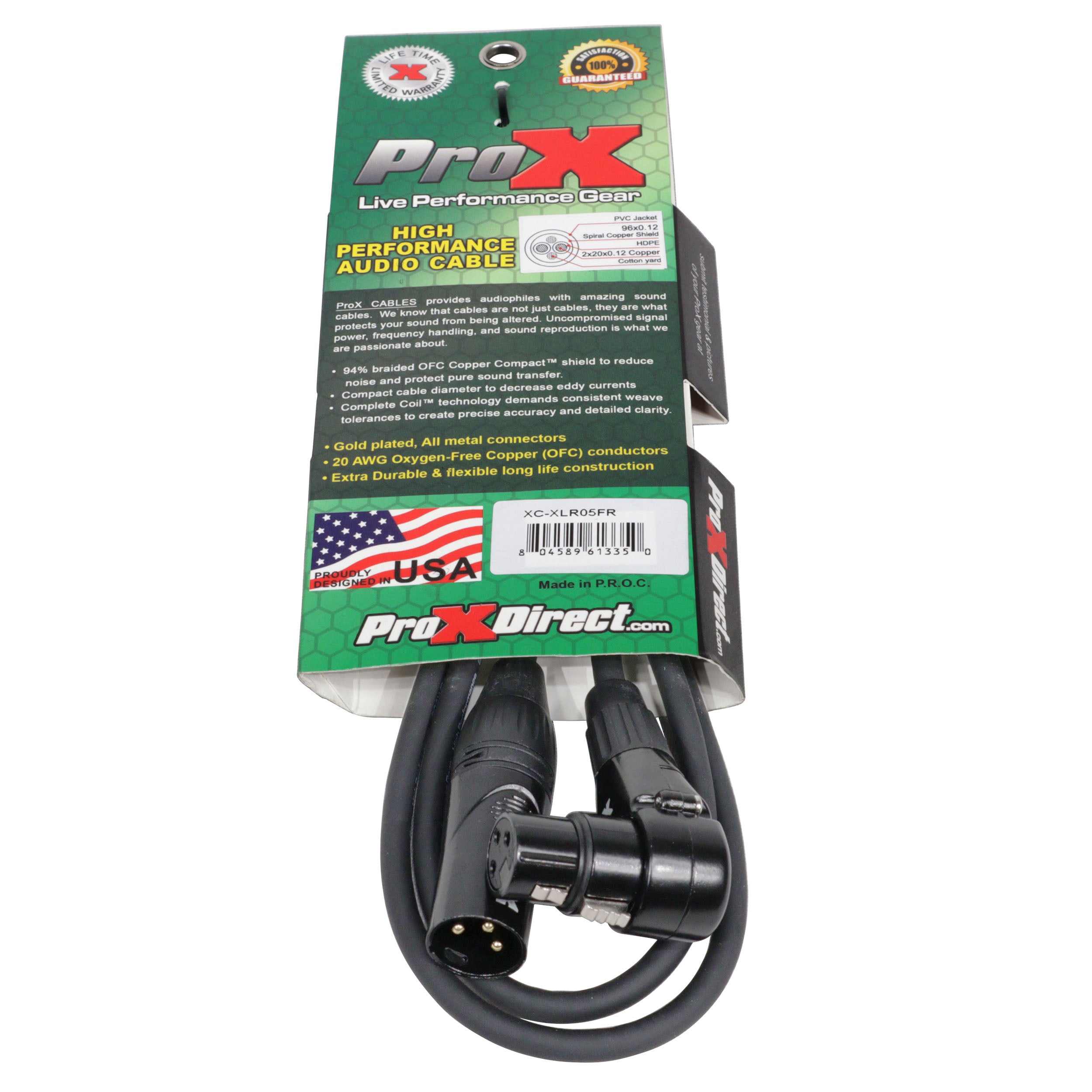 5' Ft High Performance Right-angle XLR-F to XLR-M Audio Balanced Cable