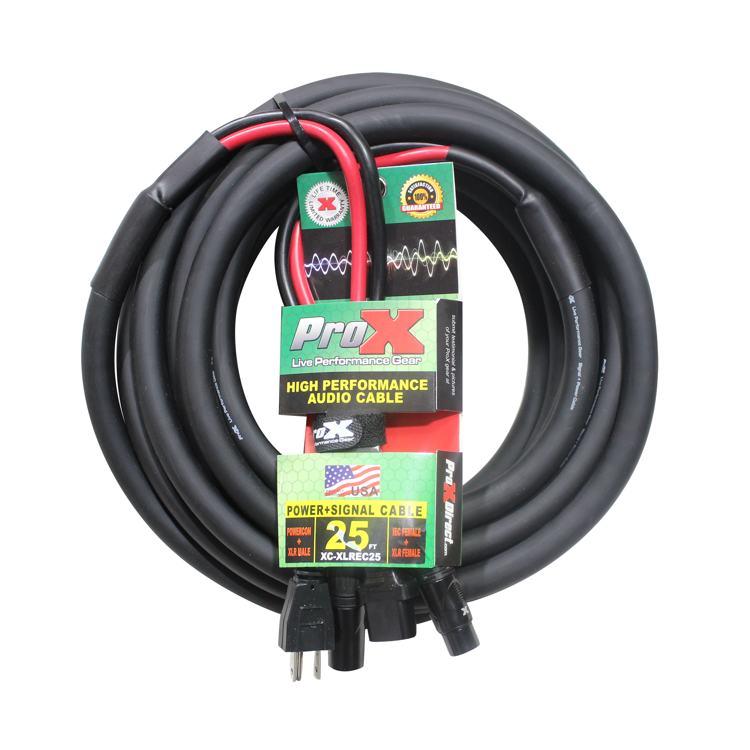 25 Ft. XLR Audio + Edison to IEC Power Cable for PA DJ Speakers