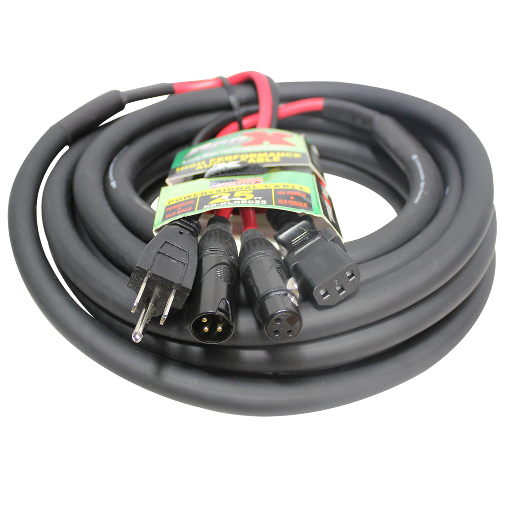25 Ft. XLR Audio + Edison to IEC Power Cable for PA DJ Speakers