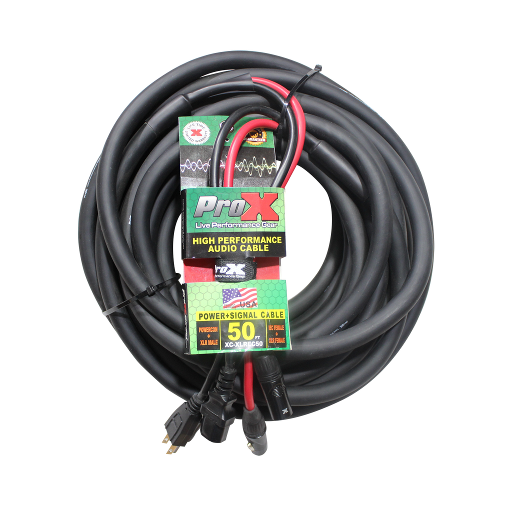 50 Ft. XLR Audio + Edison to IEC Power Cable for PA DJ Speakers