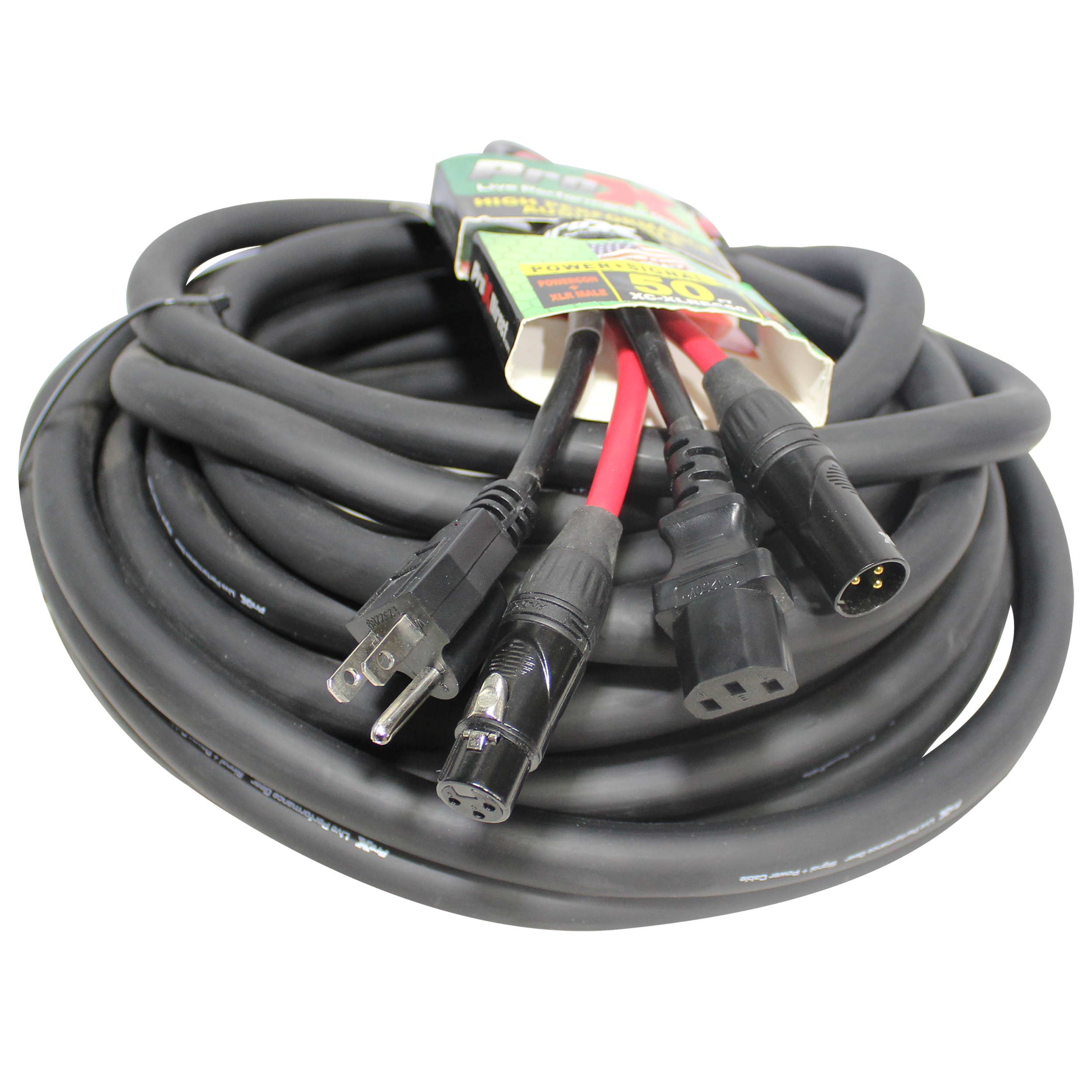 50 Ft. XLR Audio + Edison to IEC Power Cable for PA DJ Speakers