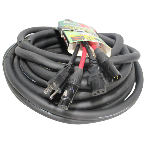 50 Ft. XLR Audio + Edison to IEC Power Cable for PA DJ Speakers
