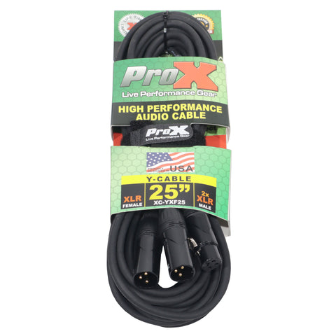 25' Ft High Performace Y-Cable XLR-F to Dual XLR-M Audio Cable