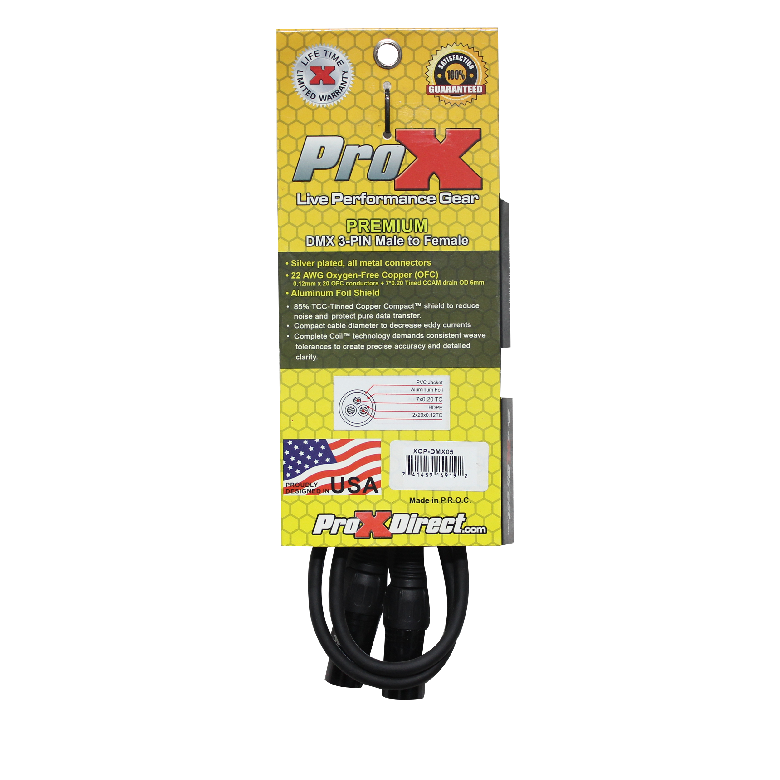 5 Ft. DMX XLR3-M to XLR3-F Premium Cable