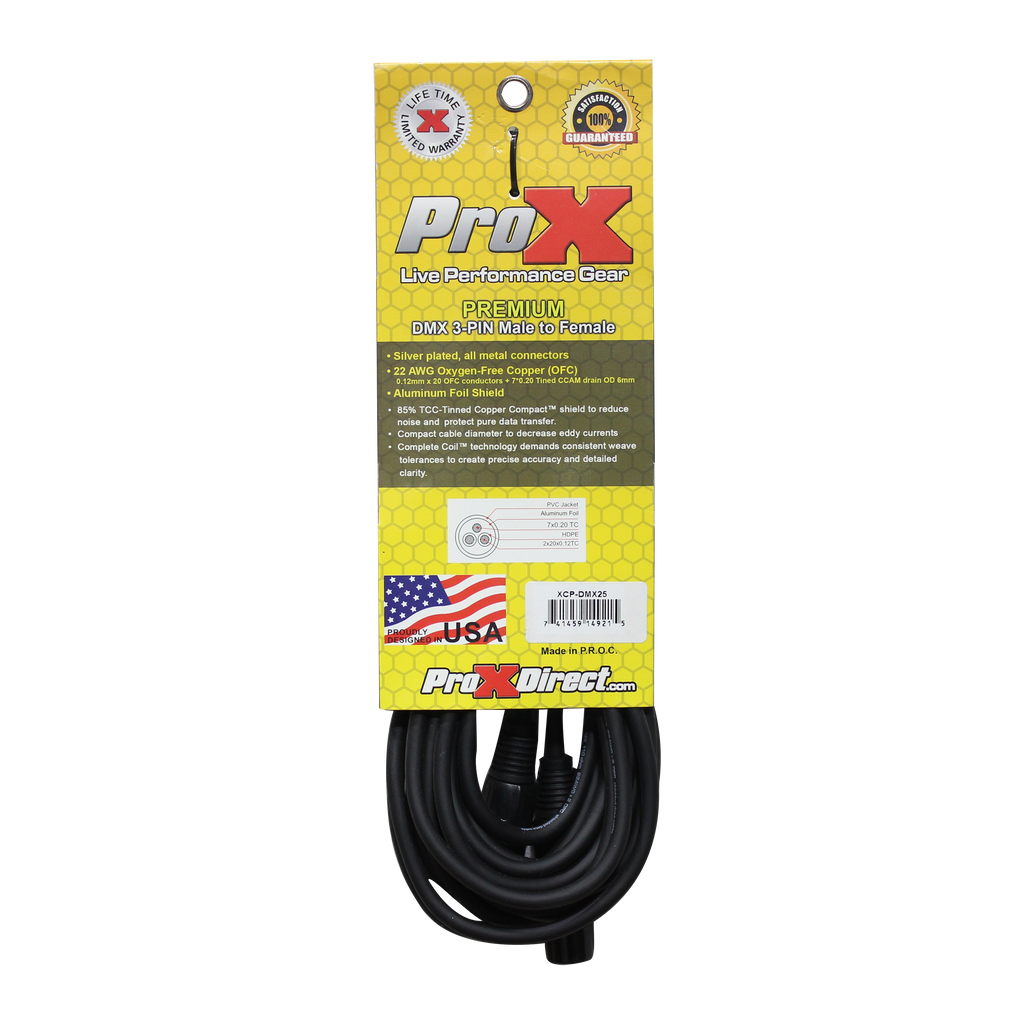 25 Ft. DMX XLR3-M to XLR3-F Premium Cable